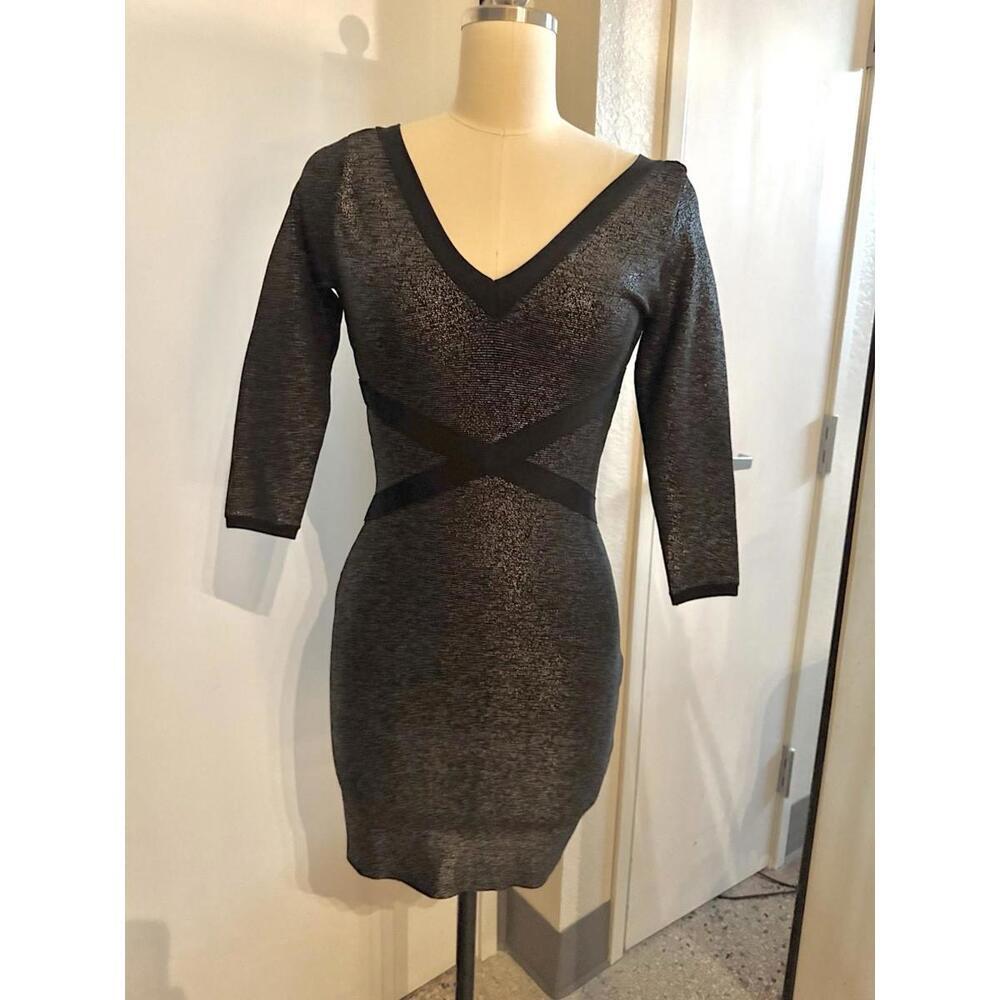 Bebe Women's Bandage Bodycon Dress Black Silver Size Small